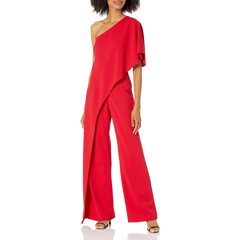 Adrianna Papell womens Flutter One Shoulder Jumpsuit(Red) - Adrianna ...